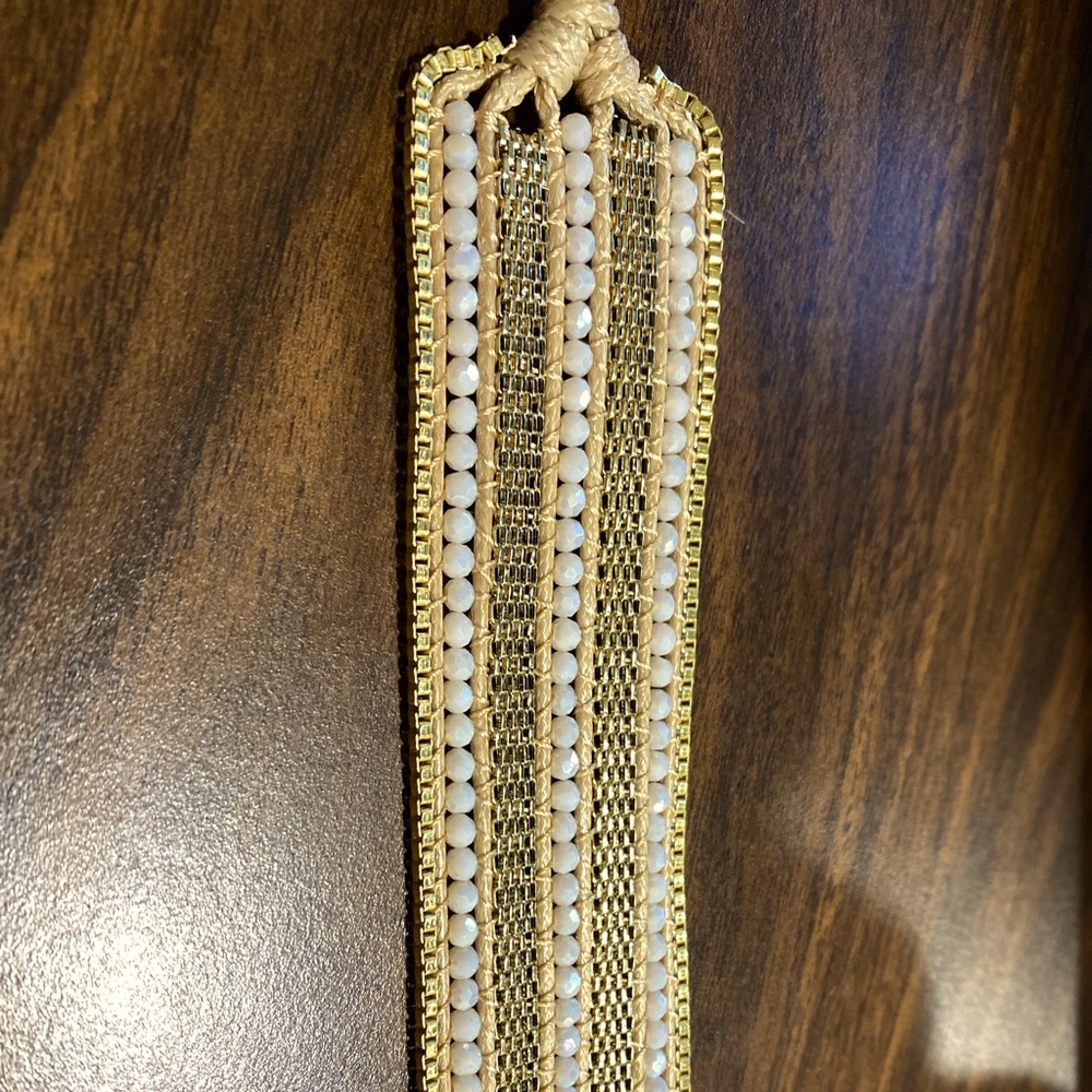 Gold beaded choker style necklace 13.5 inches at longest- adjustable
